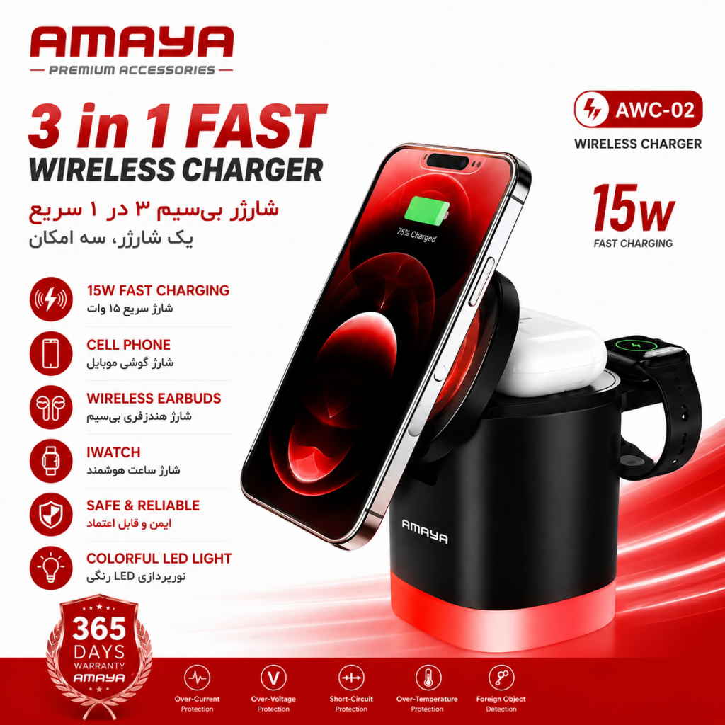 شارژر وایرلس رومیزی آمایا مدل AWC-02
