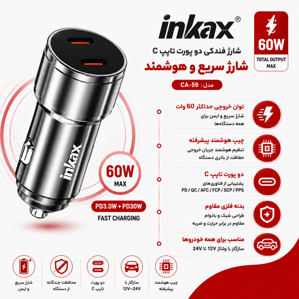 شارژر فندکی اینکاکس مدل CA-59